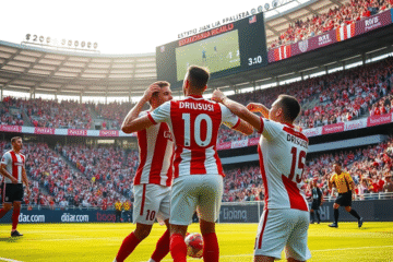 Celebración del equipo River Plate tras su victoria 3 a 0 sobre Gimnasia, destacando los goles de Driussi y Mastantuono.