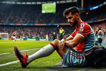 Gonzalo Montiel durante un partido de fútbol, mostrando su lesión en el bíceps femoral en el Superclásico.