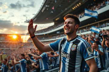 Franco Mastantuono celebrando tras el Superclásico argentino en el Monumental.