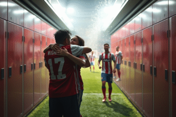 Nacho Fernández celebrando con su hija Olivia tras el Superclásico, un momento tierno y emotivo en el túnel del estadio.