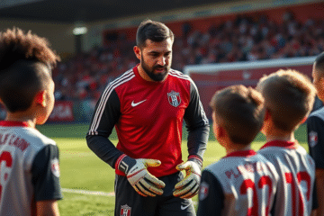 Germán Burgos visitando la escuela de fútbol de River Plate, ofreciendo una charla a los jóvenes talentos.