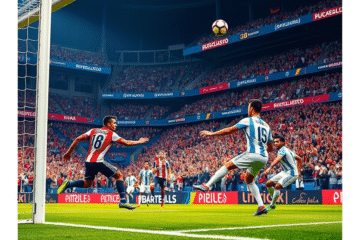 River Plate celebrando la victoria en el Superclásico contra Boca Juniors con el Estadio Monumental lleno.
