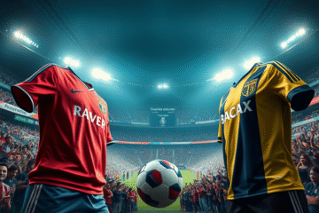 Los escudos de River Plate y Boca Juniors, clubes icónicos del fútbol argentino, simbolizando sus finales pendientes.