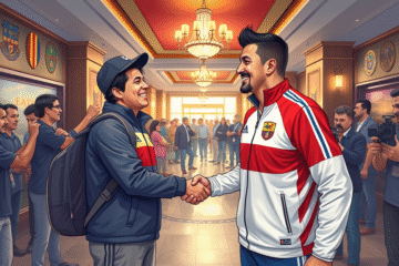 Cristian Nasuti y Marcelo Gallardo se reencuentran en el hotel antes del partido de la Copa Libertadores.