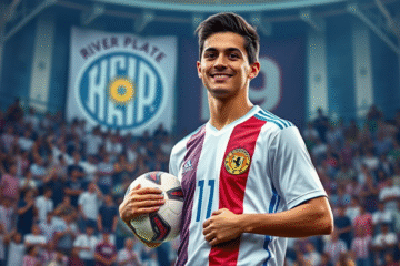 Franco Mastantuono, jovem promessa do futebol argentino, comemorando sua convocação para a Seleção Argentina.