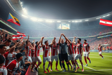 River Plate celebra su victoria 3-2 contra Barcelona de Ecuador en la Copa Libertadores.