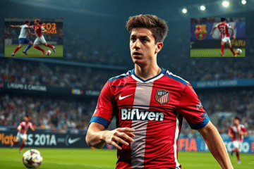 Franco Mastantuono destacando en el partido contra el Barcelona, mostrando su versatilidad y habilidades defensivas en el fútbol.