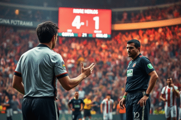 Valentín Gómez criticando al árbitro tras el partido entre River Plate y Vélez Sarsfield en el Estadio Monumental.
