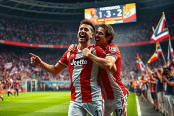Franco Mastantuono celebra su gol decisivo que llevó a River Plate a la victoria 3-2 contra Barcelona de Ecuador en la Copa Libertadores.