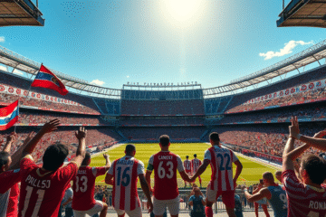 Lendas do River Plate se reunindo para o Partido de Leyendas contra o Senior do Barcelona.