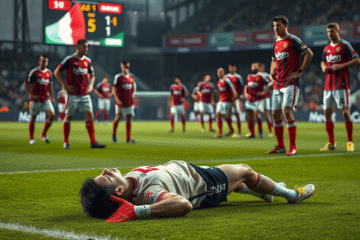 Imagem do jogo entre River Plate e Aldosivi onde o goleiro Jeremías Martinet sofreu lesão