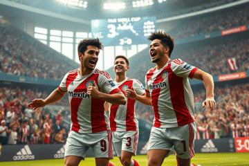 Jugadores de River Plate celebran un gol contra Urawa Red Diamonds en el Mundial de Clubes.