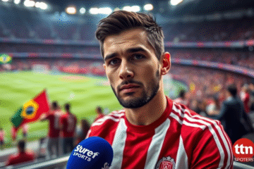 Imagem de Matías Suárez durante uma entrevista à TNT Sports discutindo a crise no River Plate.