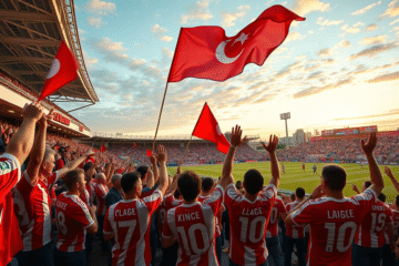 Jogadores do River Plate e Urawa Red Diamonds em campo se preparando para uma partida importante