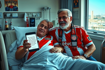 Nahuel Cabrera y su padre en un hospital viendo partido de River Plate