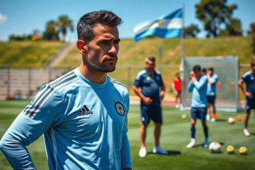 Franco Mastantuono treinando com a seleção argentina de futebol local.