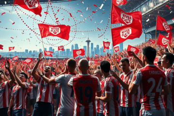 Jogadores do River Plate comemorando vitória sobre Urawa Red com torcida