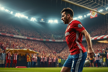 Nicolás Otamendi comemorando gol de cabeça durante jogo entre Benfica e Boca