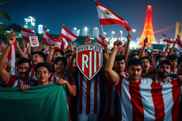 Torcedores do River Plate reunidos para um banderazo de despedida