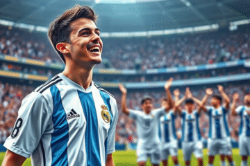 Franco Mastantuono celebrando sua estreia pela Seleção Argentina