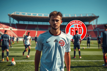 Lautaro Rivero durante sua primeira prática no River Plate após se destacado na Copa Libertadores.