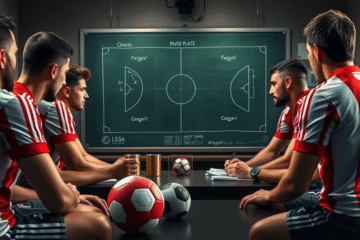 Jogadores do River Plate em campo, simbolizando o desafio tático no Mundial de Clubes.