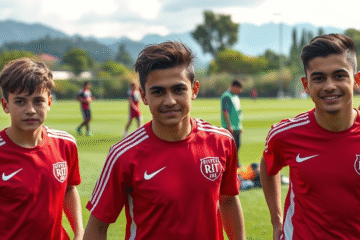 Marcelo Gallardo com jovens jogadores do River Plate no Camp de Ezeiza