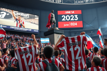 Cristiano Ronaldo com a camisa do River Plate e Marcelo Gallardo ao fundo