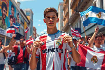 Franco Mastantuono sorrindo com a camisa do Real Madrid após transferência histórica do River Plate