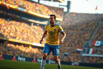 Kevin Castaño em ação durante partida entre Colômbia e Peru