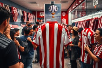 Torcedores do River Plate comprando a nova linha de roupas da Adidas no Museu River.