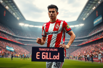 Imagem de Franco Mastantuono, novo jogador do Real Madrid, com fundo do River Plate.