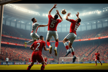 Jugadores de River Plate celebrando un gol de cabeza contra Urawa Red Diamonds