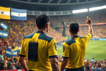 Árbitros no Mundial de Clubes 2025 utilizando câmeras corporais RefCams para transmitir jogos em tempo real.