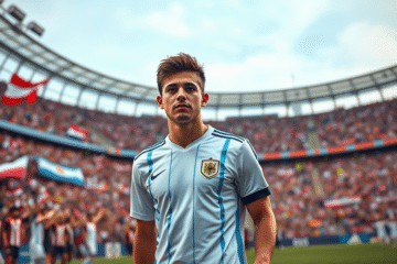 Imagem de Franco Mastantuono em campo durante um jogo pelo River Plate.