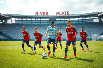 Varios futbolistas de la Reserva de River Plate posando en un campo de entrenamiento.