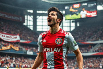 Pablo Solari celebrando un gol en Spartak Moscú, rompiendo su sequía goleadora.