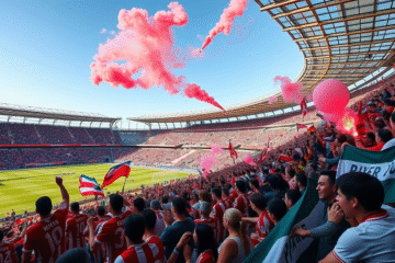 Hinchas de River Plate celebrando la victoria en Copa Argentina en un estadio lleno.