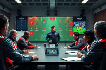 El técnico Marcelo Gallardo planificando estrategias para el próximo partido de River Plate en la Copa Libertadores.