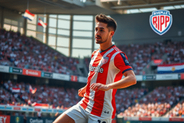 Foto de Matías Galarza Fonda en acción durante un partido con River Plate.