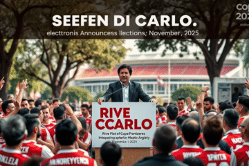 Stefano Di Carlo anunciando su candidatura a presidente de River Plate en un acto.