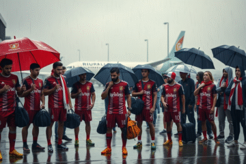 Jugadores de River Plate durante la práctica antes del partido contra San Martín de Tucumán en la Copa Argentina.