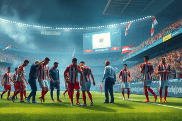 Jugadores de fútbol en un partido entre River Plate e Independiente