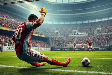 Franco Armani realizando una atajada en partido de River Plate contra Independiente.