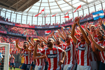 Jugadores de River Plate en la Copa de la Liga 2025 celebrando con el balón en el campo.