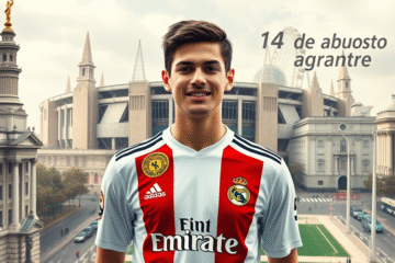 Franco Mastantuono posando con la camiseta del Real Madrid