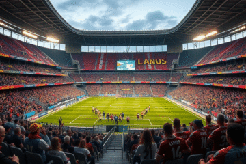 Estadio de fútbol vacío sin la presencia de hinchas visitantes durante un partido importante.