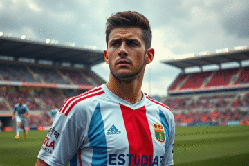 Lucas Alario en un partido con Estudiantes mostrando dificultades en su rendimiento