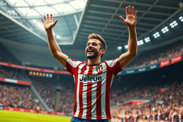 Julián Álvarez celebra un gol con el Atlético de Madrid en un amistoso