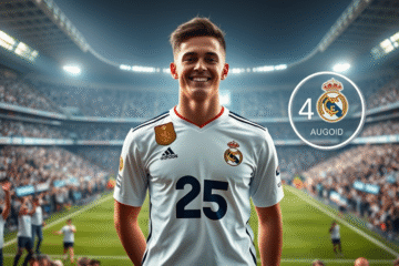 Franco Mastantuono en el campo de fútbol con la camiseta del Real Madrid
